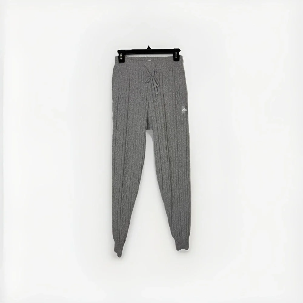 Alo Yoga Winter Bliss Pant Cable Knit Sweater Pants Grey XXS Minimalist‎ Cozy